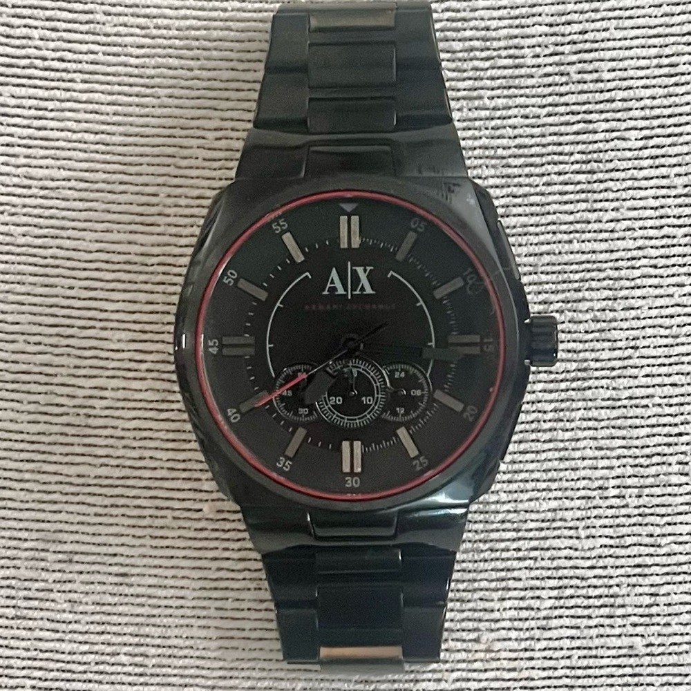 Armani Exchange Black and Red Chronograph Watch